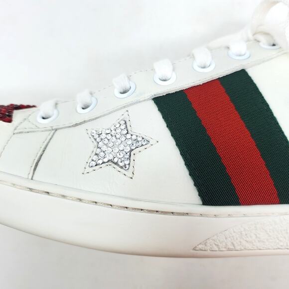 Custom Gucci Swarovski Crystal Ace Metallic Star Sneakers Leather 454562 Size 39 - Picture 13 of 16